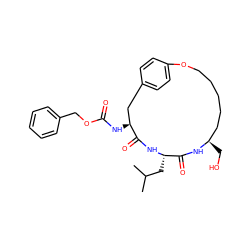 CC(C)C[C@@H]1NC(=O)[C@@H](NC(=O)OCc2ccccc2)Cc2ccc(cc2)OCCCCC[C@@H](CO)NC1=O ZINC000059183173