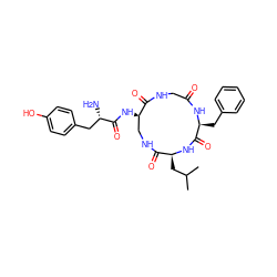 CC(C)C[C@@H]1NC(=O)[C@H](Cc2ccccc2)NC(=O)CNC(=O)[C@H](NC(=O)[C@@H](N)Cc2ccc(O)cc2)CNC1=O ZINC000096904316