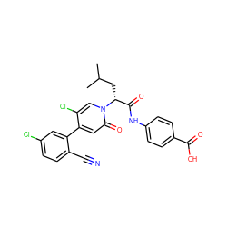 CC(C)C[C@H](C(=O)Nc1ccc(C(=O)O)cc1)n1cc(Cl)c(-c2cc(Cl)ccc2C#N)cc1=O ZINC001772628490