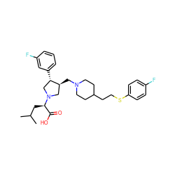 CC(C)C[C@H](C(=O)O)N1C[C@H](CN2CCC(CCSc3ccc(F)cc3)CC2)[C@@H](c2cccc(F)c2)C1 ZINC000040895527