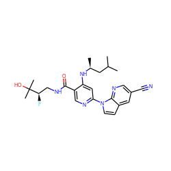 CC(C)C[C@H](C)Nc1cc(-n2ccc3cc(C#N)cnc32)ncc1C(=O)NC[C@@H](F)C(C)(C)O ZINC001772618319