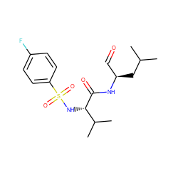 CC(C)C[C@H](C=O)NC(=O)[C@@H](NS(=O)(=O)c1ccc(F)cc1)C(C)C ZINC000013493521