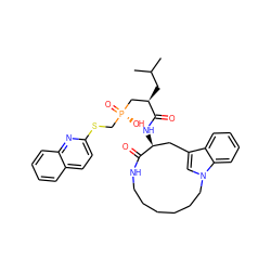 CC(C)C[C@H](C[P@@](=O)(O)CSc1ccc2ccccc2n1)C(=O)N[C@H]1Cc2cn(c3ccccc23)CCCCCCNC1=O ZINC000014286737