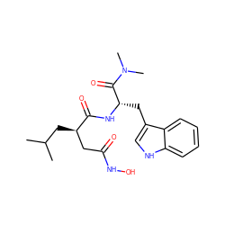 CC(C)C[C@H](CC(=O)NO)C(=O)N[C@@H](Cc1c[nH]c2ccccc12)C(=O)N(C)C ZINC000013776922