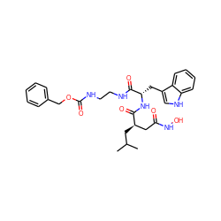 CC(C)C[C@H](CC(=O)NO)C(=O)N[C@@H](Cc1c[nH]c2ccccc12)C(=O)NCCNC(=O)OCc1ccccc1 ZINC000026376537