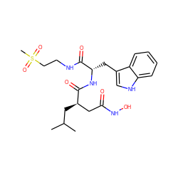 CC(C)C[C@H](CC(=O)NO)C(=O)N[C@@H](Cc1c[nH]c2ccccc12)C(=O)NCCS(C)(=O)=O ZINC000027075878