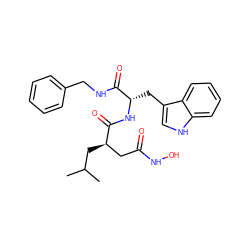 CC(C)C[C@H](CC(=O)NO)C(=O)N[C@@H](Cc1c[nH]c2ccccc12)C(=O)NCc1ccccc1 ZINC000013776898