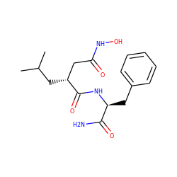 CC(C)C[C@H](CC(=O)NO)C(=O)N[C@@H](Cc1ccccc1)C(N)=O ZINC000027085098