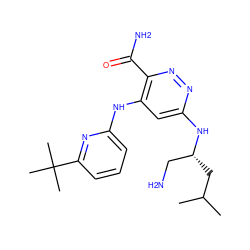 CC(C)C[C@H](CN)Nc1cc(Nc2cccc(C(C)(C)C)n2)c(C(N)=O)nn1 ZINC000147494683