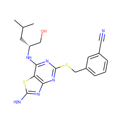 CC(C)C[C@H](CO)Nc1nc(SCc2cccc(C#N)c2)nc2nc(N)sc12 ZINC000038448838