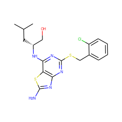 CC(C)C[C@H](CO)Nc1nc(SCc2ccccc2Cl)nc2nc(N)sc12 ZINC000034297384