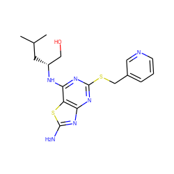 CC(C)C[C@H](CO)Nc1nc(SCc2cccnc2)nc2nc(N)sc12 ZINC000095601549