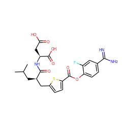 CC(C)C[C@H](Cc1ccc(C(=O)Oc2ccc(C(=N)N)cc2F)s1)C(=O)N[C@@H](CC(=O)O)C(=O)O ZINC000145945843