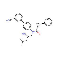 CC(C)C[C@H](N)CN(C(=O)[C@@H]1C[C@H]1c1ccccc1)c1ccc(-c2cccc(C#N)c2)cc1 ZINC000299869085