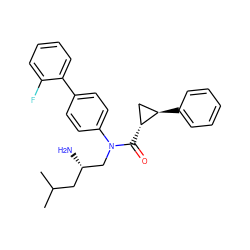 CC(C)C[C@H](N)CN(C(=O)[C@@H]1C[C@H]1c1ccccc1)c1ccc(-c2ccccc2F)cc1 ZINC000299862637