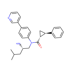 CC(C)C[C@H](N)CN(C(=O)[C@@H]1C[C@H]1c1ccccc1)c1ccc(-c2cccnc2)cc1 ZINC000299861637