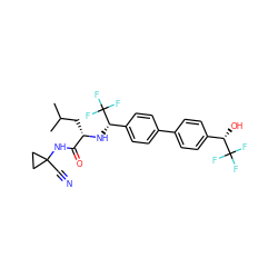 CC(C)C[C@H](N[C@@H](c1ccc(-c2ccc([C@H](O)C(F)(F)F)cc2)cc1)C(F)(F)F)C(=O)NC1(C#N)CC1 ZINC000066098016