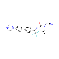 CC(C)C[C@H](N[C@@H](c1ccc(-c2ccc(N3CCNCC3)cc2)cc1)C(F)(F)F)C(=O)NCC#N ZINC000014971200