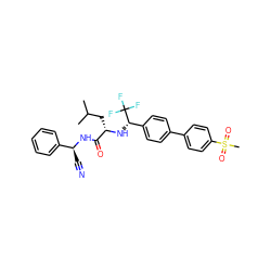 CC(C)C[C@H](N[C@@H](c1ccc(-c2ccc(S(C)(=O)=O)cc2)cc1)C(F)(F)F)C(=O)N[C@@H](C#N)c1ccccc1 ZINC000089787853