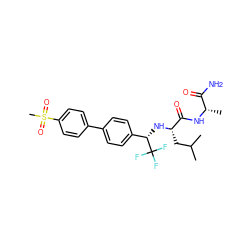 CC(C)C[C@H](N[C@@H](c1ccc(-c2ccc(S(C)(=O)=O)cc2)cc1)C(F)(F)F)C(=O)N[C@@H](C)C(N)=O ZINC000028951327