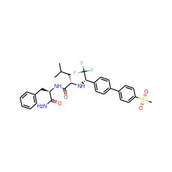 CC(C)C[C@H](N[C@@H](c1ccc(-c2ccc(S(C)(=O)=O)cc2)cc1)C(F)(F)F)C(=O)N[C@H](Cc1ccccc1)C(N)=O ZINC000028951375