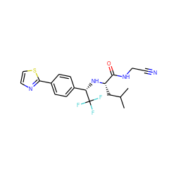 CC(C)C[C@H](N[C@@H](c1ccc(-c2nccs2)cc1)C(F)(F)F)C(=O)NCC#N ZINC000014971281