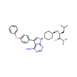 CC(C)C[C@H](N[C@H]1CC[C@H](n2cc(-c3ccc(Oc4ccccc4)cc3)c3c(N)ncnc32)CC1)C(=O)N(C)C ZINC001772607814