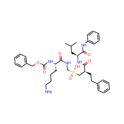 CC(C)C[C@H](NC(=O)[C@@H](CCc1ccccc1)C[P@](=O)(O)CNC(=O)[C@H](CCCCN)NC(=O)OCc1ccccc1)C(=O)Nc1ccccc1 ZINC000028230815