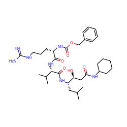 CC(C)C[C@H](NC(=O)[C@@H](NC(=O)[C@H](CCCNC(=N)N)NC(=O)OCc1ccccc1)C(C)C)[C@@H](O)CC(=O)NC1CCCCC1 ZINC000299819755