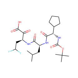 CC(C)C[C@H](NC(=O)[C@@H](NC(=O)OC(C)(C)C)C1CCCC1)C(=O)N[C@@H](CC(F)F)C(=O)C(=O)O ZINC000013439210