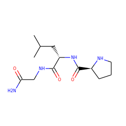 CC(C)C[C@H](NC(=O)[C@@H]1CCCN1)C(=O)NCC(N)=O ZINC000004899446