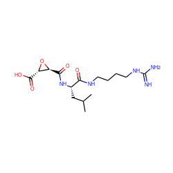 CC(C)C[C@H](NC(=O)[C@@H]1O[C@H]1C(=O)O)C(=O)NCCCCNC(=N)N ZINC000004095645