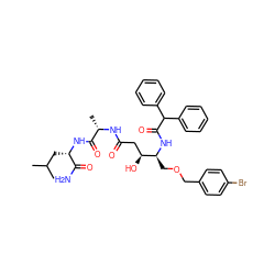 CC(C)C[C@H](NC(=O)[C@H](C)NC(=O)C[C@H](O)[C@H](COCc1ccc(Br)cc1)NC(=O)C(c1ccccc1)c1ccccc1)C(N)=O ZINC000026994919