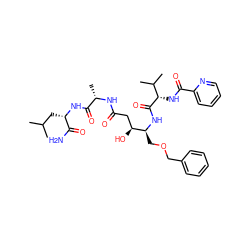 CC(C)C[C@H](NC(=O)[C@H](C)NC(=O)C[C@H](O)[C@H](COCc1ccccc1)NC(=O)[C@@H](NC(=O)c1ccccn1)C(C)C)C(N)=O ZINC000014945925
