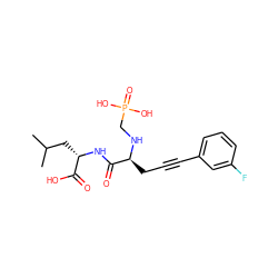 CC(C)C[C@H](NC(=O)[C@H](CC#Cc1cccc(F)c1)NCP(=O)(O)O)C(=O)O ZINC000013779377