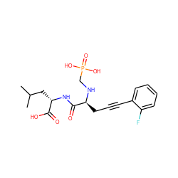 CC(C)C[C@H](NC(=O)[C@H](CC#Cc1ccccc1F)NCP(=O)(O)O)C(=O)O ZINC000013779368