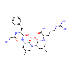 CC(C)C[C@H](NC(=O)[C@H](CC(C)C)NC(=O)[C@H](Cc1ccccc1)NC(=O)CN)C(=O)N[C@@H](CCCN=C(N)N)C(N)=O ZINC000027410023