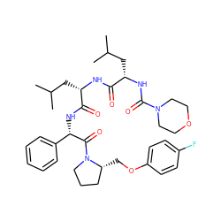 CC(C)C[C@H](NC(=O)[C@H](CC(C)C)NC(=O)N1CCOCC1)C(=O)N[C@H](C(=O)N1CCC[C@H]1COc1ccc(F)cc1)c1ccccc1 ZINC000299871244