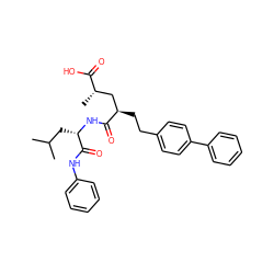 CC(C)C[C@H](NC(=O)[C@H](CCc1ccc(-c2ccccc2)cc1)C[C@H](C)C(=O)O)C(=O)Nc1ccccc1 ZINC000025990993