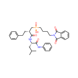 CC(C)C[C@H](NC(=O)[C@H](CCc1ccccc1)C[P@@](=O)(O)CCCCN1C(=O)c2ccccc2C1=O)C(=O)Nc1ccccc1 ZINC000014276484