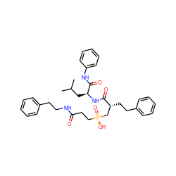 CC(C)C[C@H](NC(=O)[C@H](CCc1ccccc1)C[P@](=O)(O)CCC(=O)NCCc1ccccc1)C(=O)Nc1ccccc1 ZINC000026976600