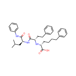 CC(C)C[C@H](NC(=O)[C@H](CCc1ccccc1)N[C@H](CCCCc1ccccc1)C(=O)O)C(=O)Nc1ccccc1 ZINC000026991338