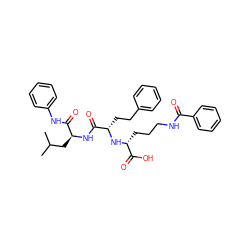 CC(C)C[C@H](NC(=O)[C@H](CCc1ccccc1)N[C@H](CCCNC(=O)c1ccccc1)C(=O)O)C(=O)Nc1ccccc1 ZINC000026982444