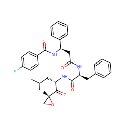CC(C)C[C@H](NC(=O)[C@H](Cc1ccccc1)NC(=O)C[C@@H](NC(=O)c1ccc(F)cc1)c1ccccc1)C(=O)[C@@]1(C)CO1 ZINC000169344487