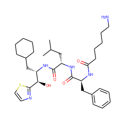 CC(C)C[C@H](NC(=O)[C@H](Cc1ccccc1)NC(=O)CCCCCN)C(=O)N[C@@H](CC1CCCCC1)[C@@H](O)c1nccs1 ZINC000026189816