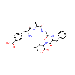 CC(C)C[C@H](NC(=O)[C@H](Cc1ccccc1)NC(=O)CNC(=O)[C@H](C)NC(=O)[C@@H](N)Cc1ccc(C(=O)O)cc1)C(=O)O ZINC000028893344