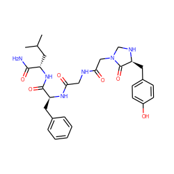 CC(C)C[C@H](NC(=O)[C@H](Cc1ccccc1)NC(=O)CNC(=O)CN1CN[C@@H](Cc2ccc(O)cc2)C1=O)C(N)=O ZINC000026847376