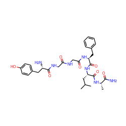CC(C)C[C@H](NC(=O)[C@H](Cc1ccccc1)NC(=O)CNC(=O)CNC(=O)[C@@H](N)Cc1ccc(O)cc1)C(=O)N[C@@H](C)C(N)=O ZINC000027413379