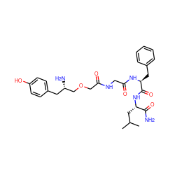 CC(C)C[C@H](NC(=O)[C@H](Cc1ccccc1)NC(=O)CNC(=O)COC[C@@H](N)Cc1ccc(O)cc1)C(N)=O ZINC000026493219