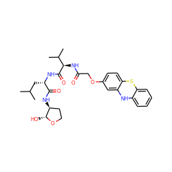 CC(C)C[C@H](NC(=O)[C@H](NC(=O)COc1ccc2c(c1)Nc1ccccc1S2)C(C)C)C(=O)N[C@H]1CCO[C@@H]1O ZINC000028571052